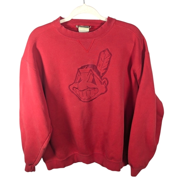 Vintage MLB Cleveland Indians Chief Wahoo Embroidered Mens Sweater Size Large - Picture 1 of 5